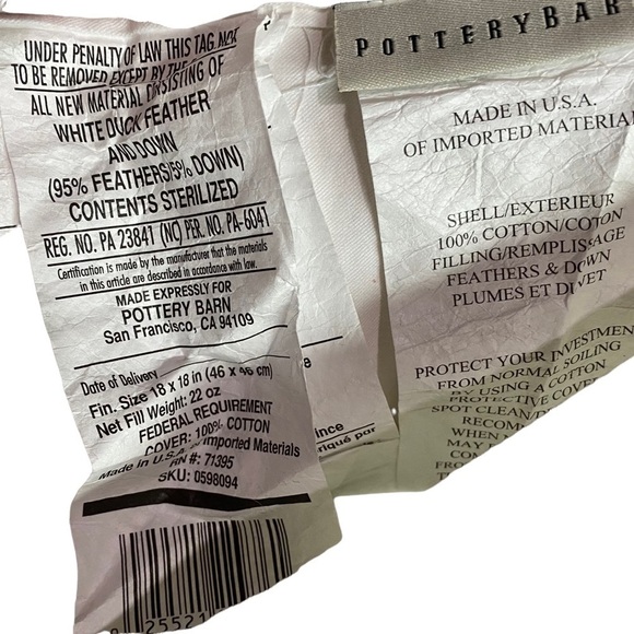 TWO Pillow Covers with Pottery Barn Duck Feather and Down Pillow Inserts - Picture 8 of 16